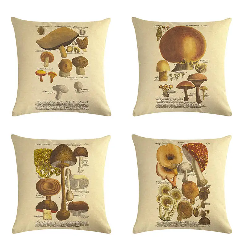 Retro mushroom cushion cover sofa bed throw pillow case decorative botanical almofada 45cm flower cojines ZY203