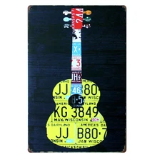 [Mike86] Желтый лицензии Таблички Гитары Винтаж Металл налет Room Decor искусства антикварные настенные знак корабль 20*30 см смешивать элементы b-318