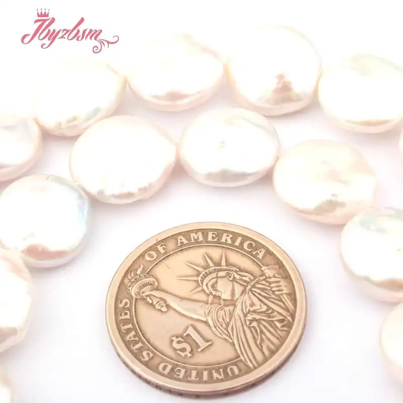 

13-14mm Coin Button White Freshwater Pearl Beads Natural Stone Beads For DIY Necklace Earring Jewelry Making 14.5" Free Shipping