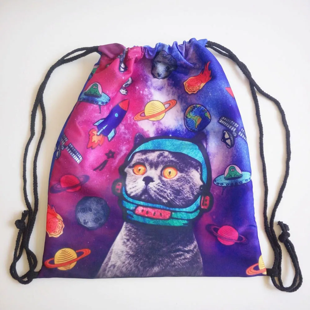 Fashion 3d Drawstring Printing cat women men Unisex Backpacks Bags shoes pouch pocket outdoor sports bag worek plecak sznurek er