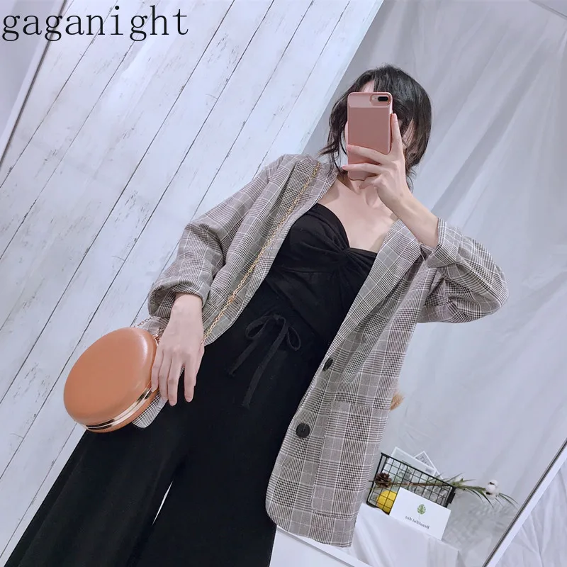 

Gaganight Causal Loose Plaid Women Blazer 2019 New Autumn Single Breasted Houndstooth Suit Coat Jacket Women Blazers Female