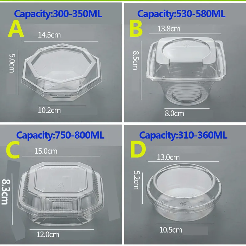 50 набор прозрачных пластиковых упаковочных коробок для фруктовых салатников, прозрачная чашка для салата, контейнер для фруктовых продуктов, тарелка, упаковка