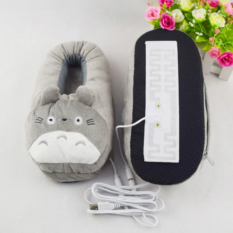 CuddlyIIPanda/Новинка года; зимние женские домашние тапочки с USB; Pantufa; домашние тапочки из хлопчатобумажной ткани с героями мультфильмов; Kawaii Totoro; домашние тапочки для спа