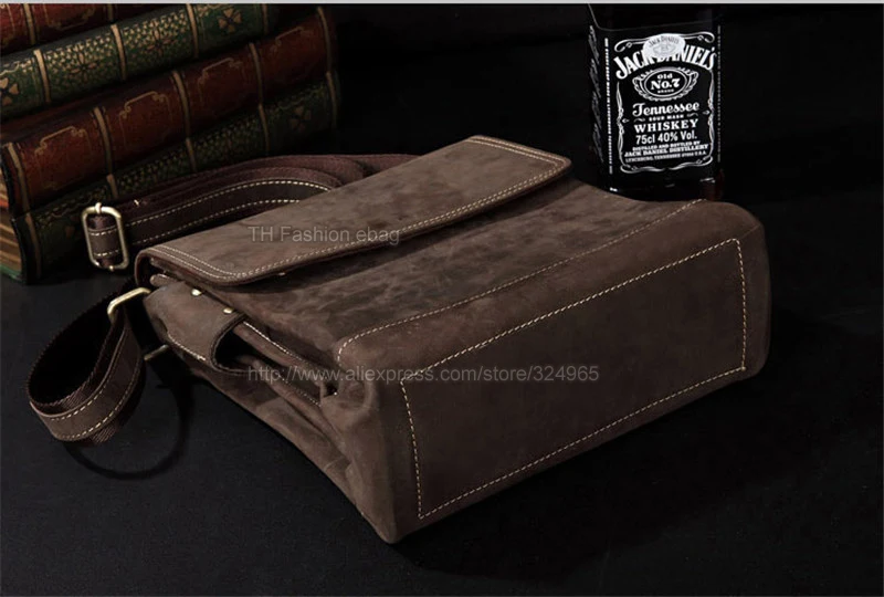 Vintage Crazy Horse Genuine Leather Men's Messenger Bag Real Leather Shoulder bags for Men Crossbody Bag for IPAD Case Fashion