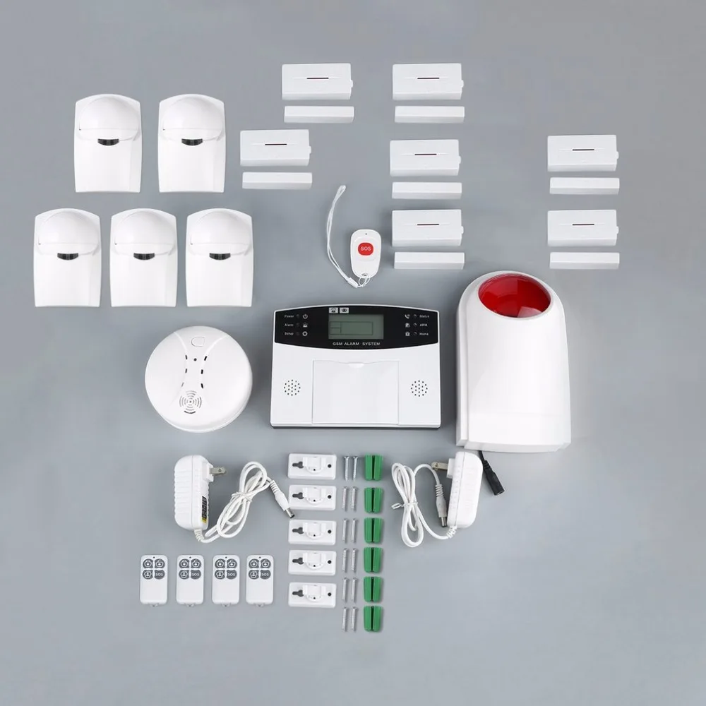

22 pcs GSM Wireless Smart Voice Anti-theft Alarm System with LCD Display and Anti Pet&Smoke&Magnetic Door Detector&Strobe Siren