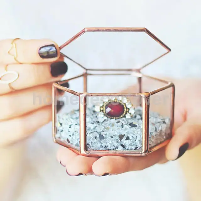 Mini Hexagonal Clear Glass Jewelry Box Tabletop Succulent Plants Planter