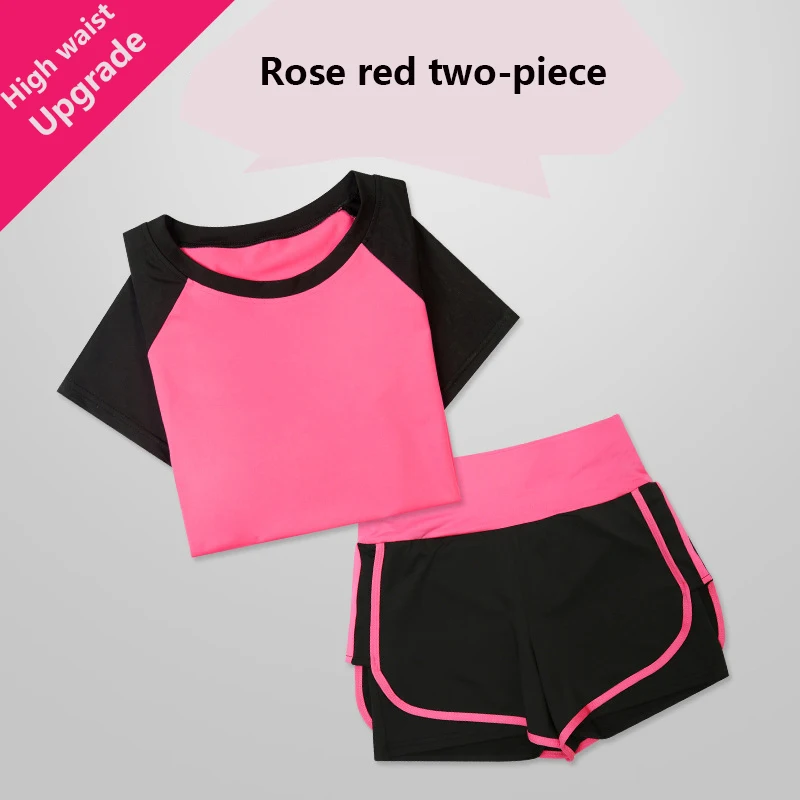 Спортивный костюм из двух предметов, свободная летняя одежда для фитнеса и йоги, спортивный костюм для женщин - Цвет: Rose red two--piece