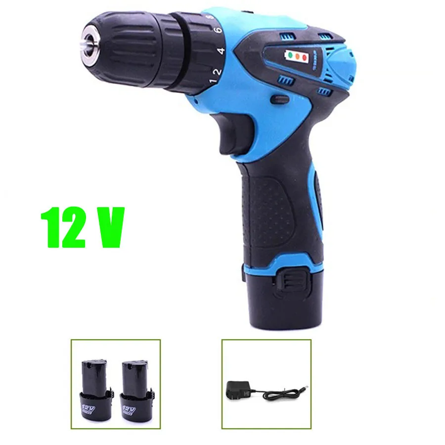 

VOTO 2*Battery Rechargeable Cordless Drill Electric Screwdriver Set Lithium Power Tools Screw Gun Driver 12V Blue With Case 2018
