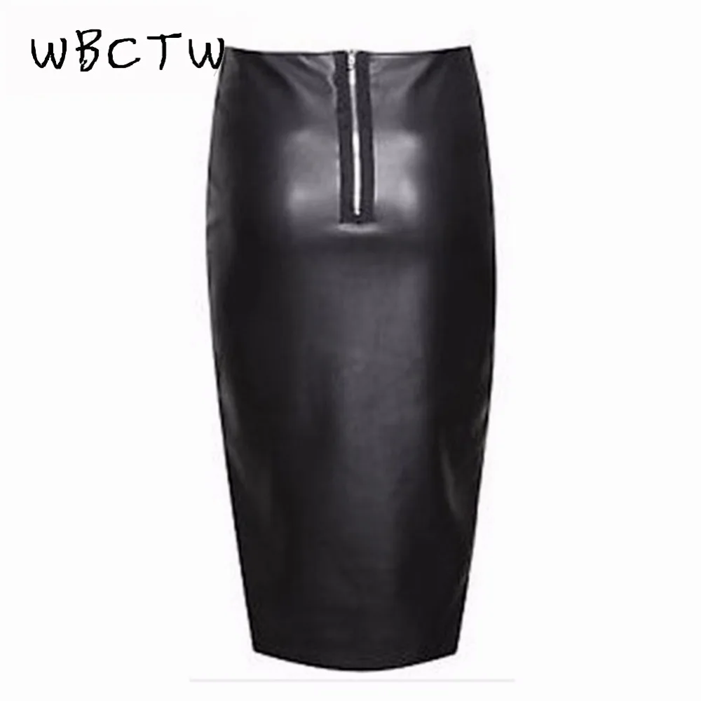

WBCTW 2018 10XL Big Size Skirt Women Zipper PU Leather Pencil Black Skirt High Waist Midi Length Sexy Bodycon Office Lady Skirt