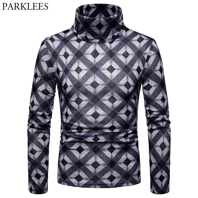 Mens Fashion Plaid Print Pullover Sweaters 2018 Autumn