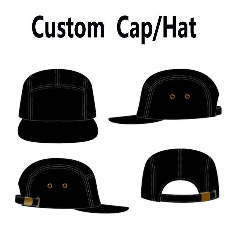 

Custom Hat 5 Panels Cap Snapback Hat Text Embroidery Logo Print Adjustable Personalized