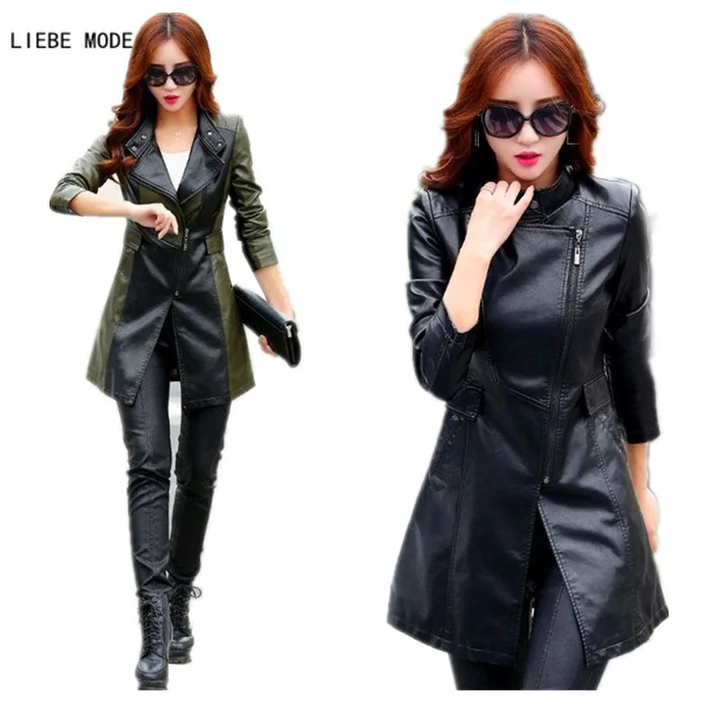 Oblique Zipper Leather Jacket Women Spring Plus Size 3XL