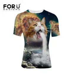 FORUDESIGNS/Модные пространство/Galaxy Для мужчин/Для женщин брендовая футболка смешные футболки 3D супер Мощность Cat водоструйной футболки для