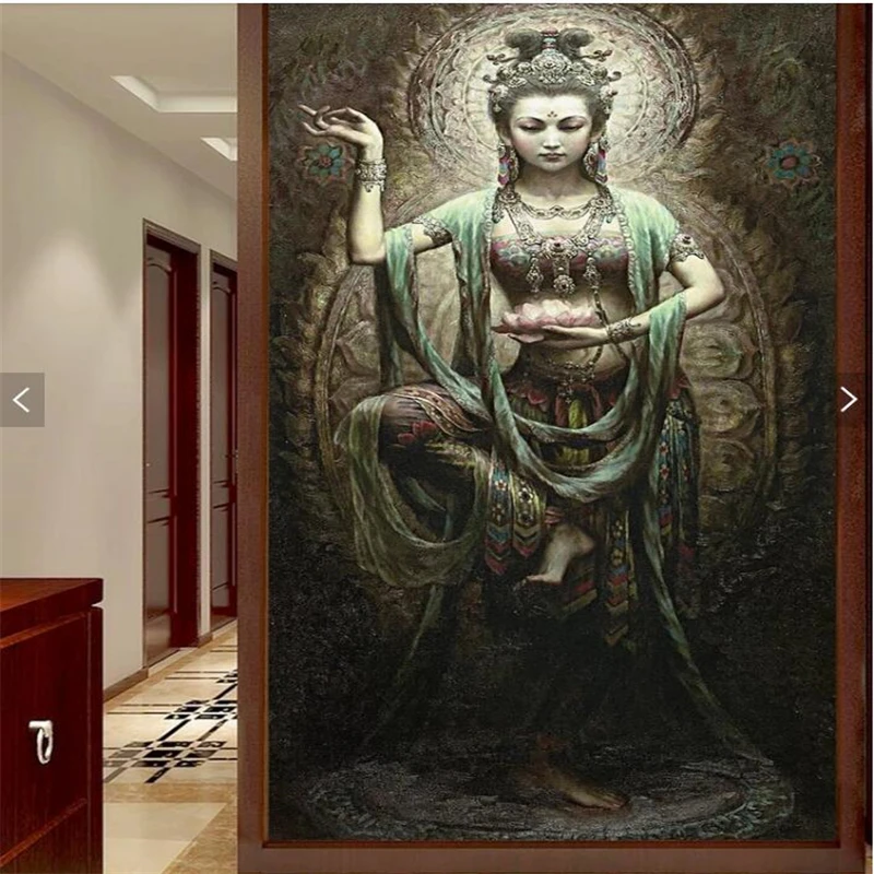 beibehang papel de parede Personality Wallpaper Retro Dunhuang Xuan TV Sofa Background Custom Large Mural Green | Обустройство дома