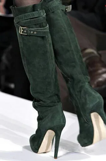 Nieuwe Designer Platform Gesp Hoge Hak Laarzen Hoge Kwaliteit Groene Suède  Stiletto Hak Vrouwen Laarzen Winter Lange Laarzen|long boots|boots highhigh  heels boots - AliExpress