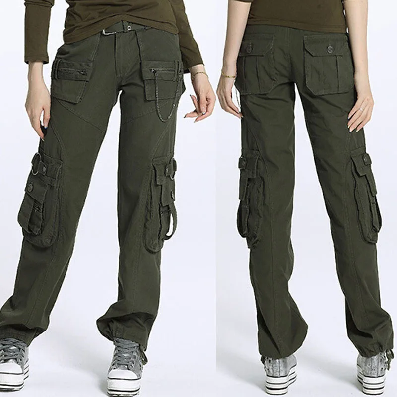 New 2015 plus size Army Green Denim fatigue cargo pants women's overall ...