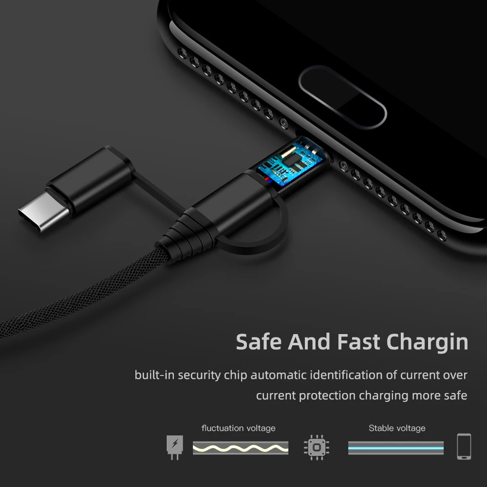 3 in 1 Mobile Phone USB Charging Cable for iPhone X Micro USB Type C Charger Cable for Xiaomi Huawei Samsung Fast Charging Cable