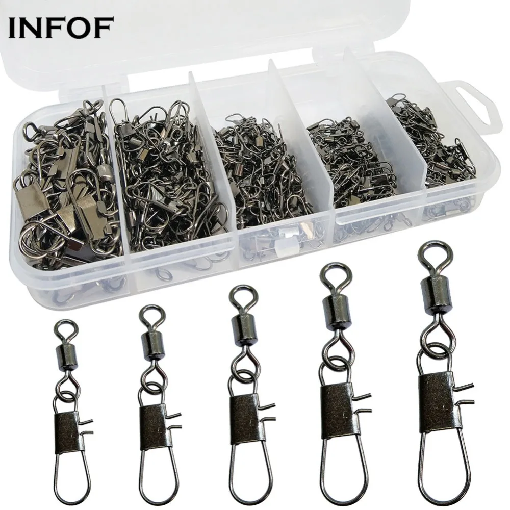 

INFOF 240-pieces Fishing Swivels Snap Kit 2#/4#/6#/8#/10# Rolling Swivel with Interlock Snap Carp Fishing Connector Hook/Lure