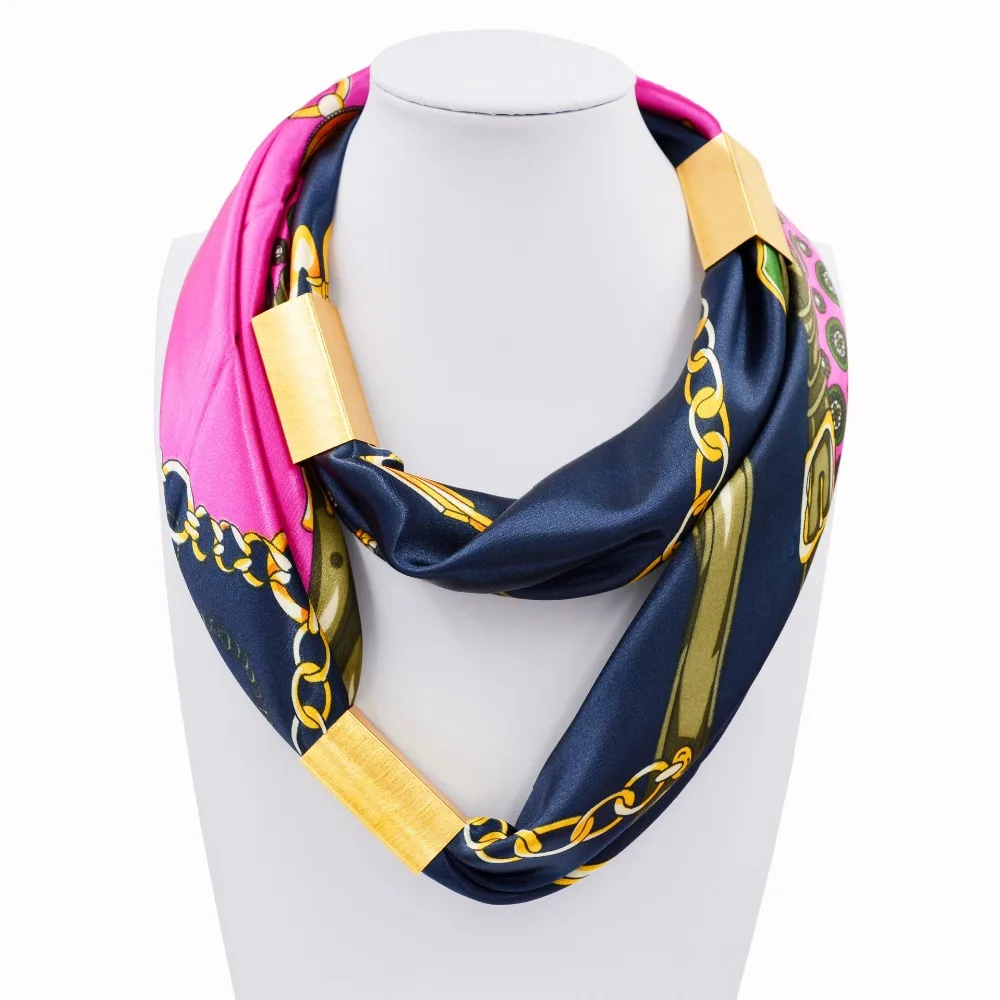2016 New Arrival Silk Necklace Long Scarf Necklace Solid Colors Gold-plated Decorative Soft Scarves Accessories Trendy Women