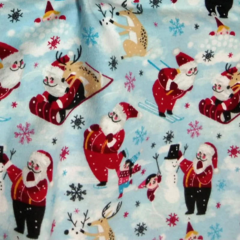 

Brand New Design Christmas Ski Santa Claus Snowflake Deer Printed Cotton Flannel Fabric For Sewing Baby Cloth Bedding Quilting