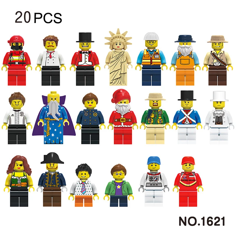 

20pcs/lot Building Blocks Figures brick DIY toys Compatible Legoing Figures Magician Santa Claus Worker Occupations for Gift