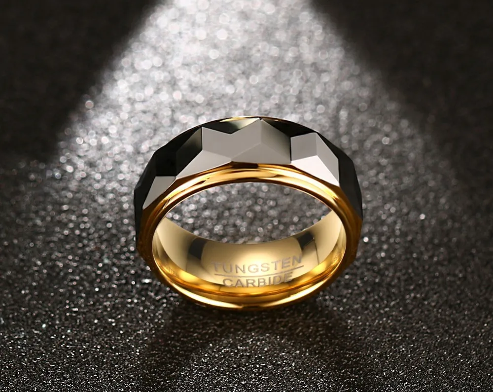 Vnox Для мужчин полированная грань Cut Призма блестящие Вольфрам карбида обручальное кольцо 8 мм Размеры 6 7 8 9 10 11 12