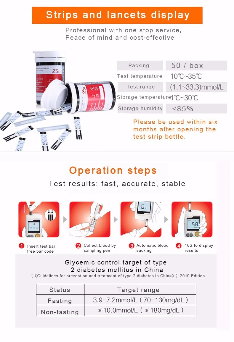 Cofoe Yili глюкометр с 50/100 шт Тесты полоски ланцеты медицинские бытовые сахара в крови инструмент для диабета здоровья