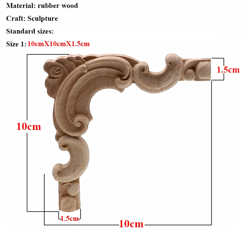 Винтажная Неокрашенная древесина наклейки с резьбой угловая аппликация, рама для домашней мебели настенные двери шкафа декоративные деревянные миниатюрные ремесла - Цвет: 10cmX10cm
