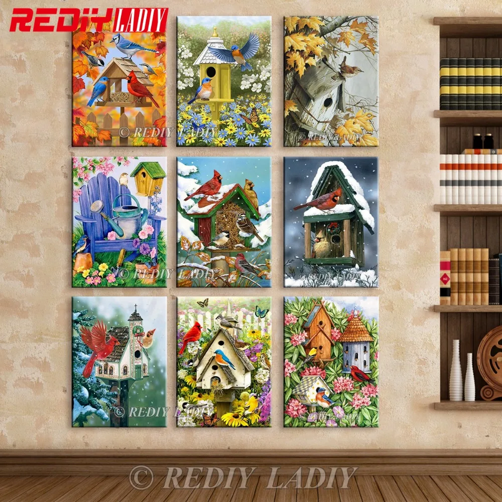 

REDIY LADIY Diamond Mosaic Bird House Handmade Crystal Diamond Painting Cross Stitch Kits Diamond Embroidery Pattern Rhinestones