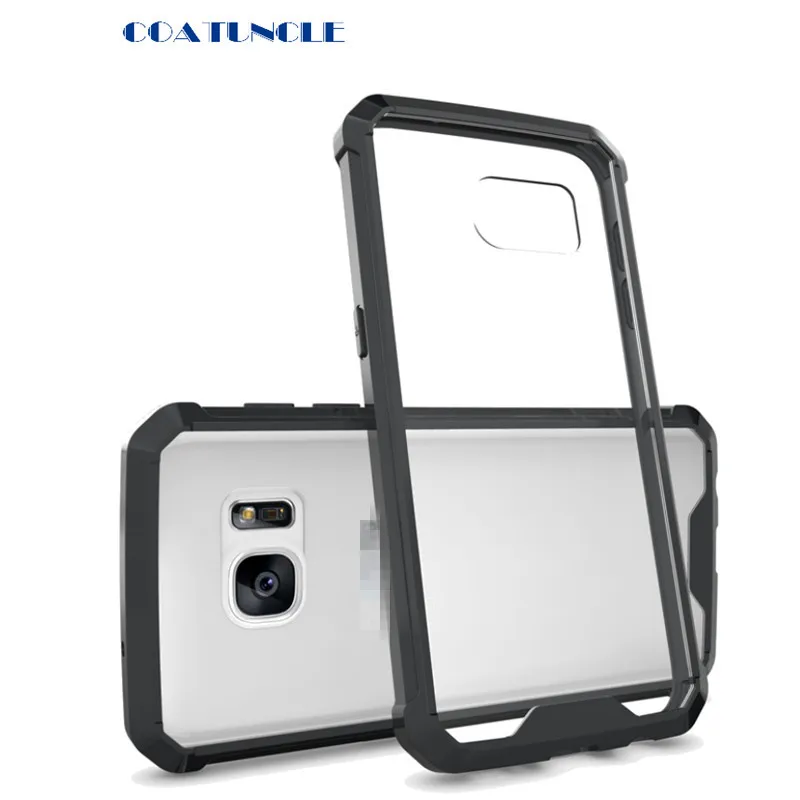 

Phone Case For Samsung Galaxy S7 Edge Armor Transparent Acrylic Hard Plastic & Soft Frame Protective Back Cover For Samsung S 7
