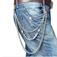 3 слоя талии Панк кошелек цепи серебряные мужские брелки Череп Байкер ссылка крюк брюки пояс для брюк цепи модные ювелирные изделия для мальчиков