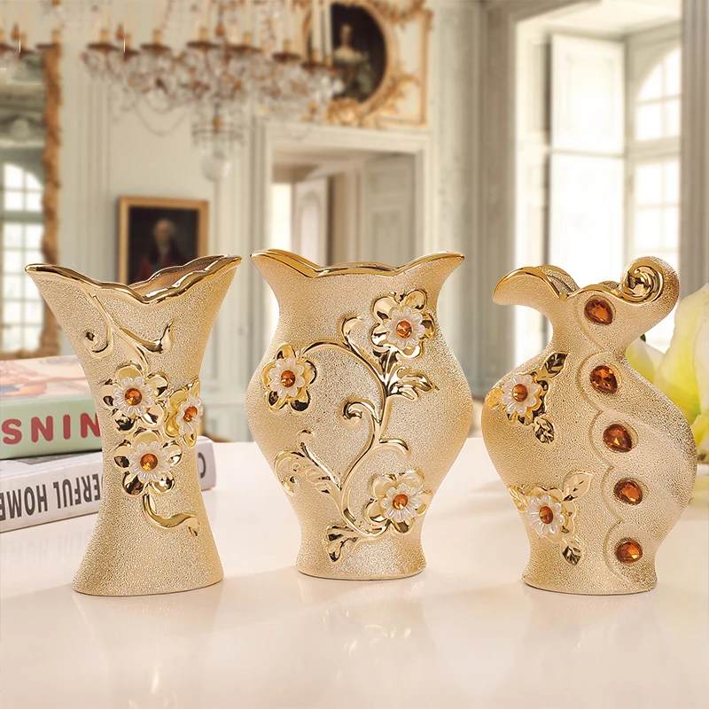 Европейская керамическая Маленькая ваза, украшения, позолоченные украшения для дома, свадьбы, гостиной, минималистичные ремесла, цветочные вставки, украшения