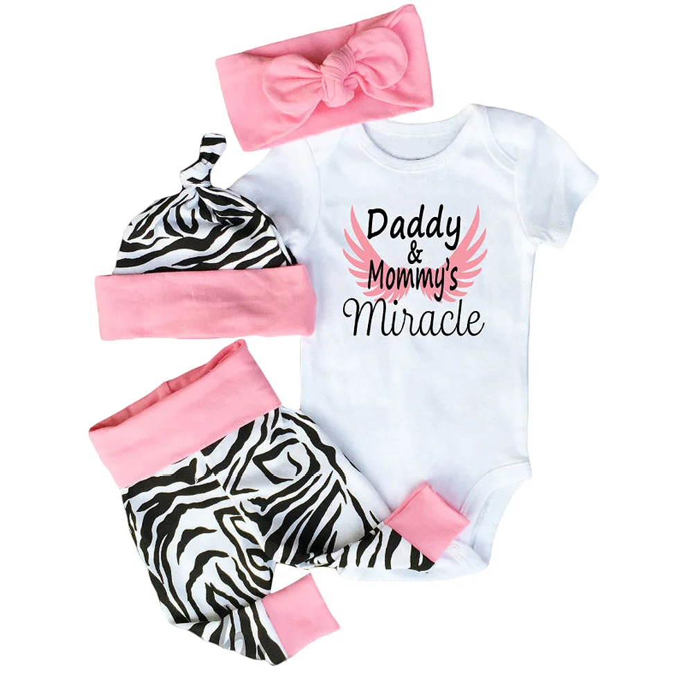 Zebra baby girl clothing set cotton long sleeve romper+ pants+headband