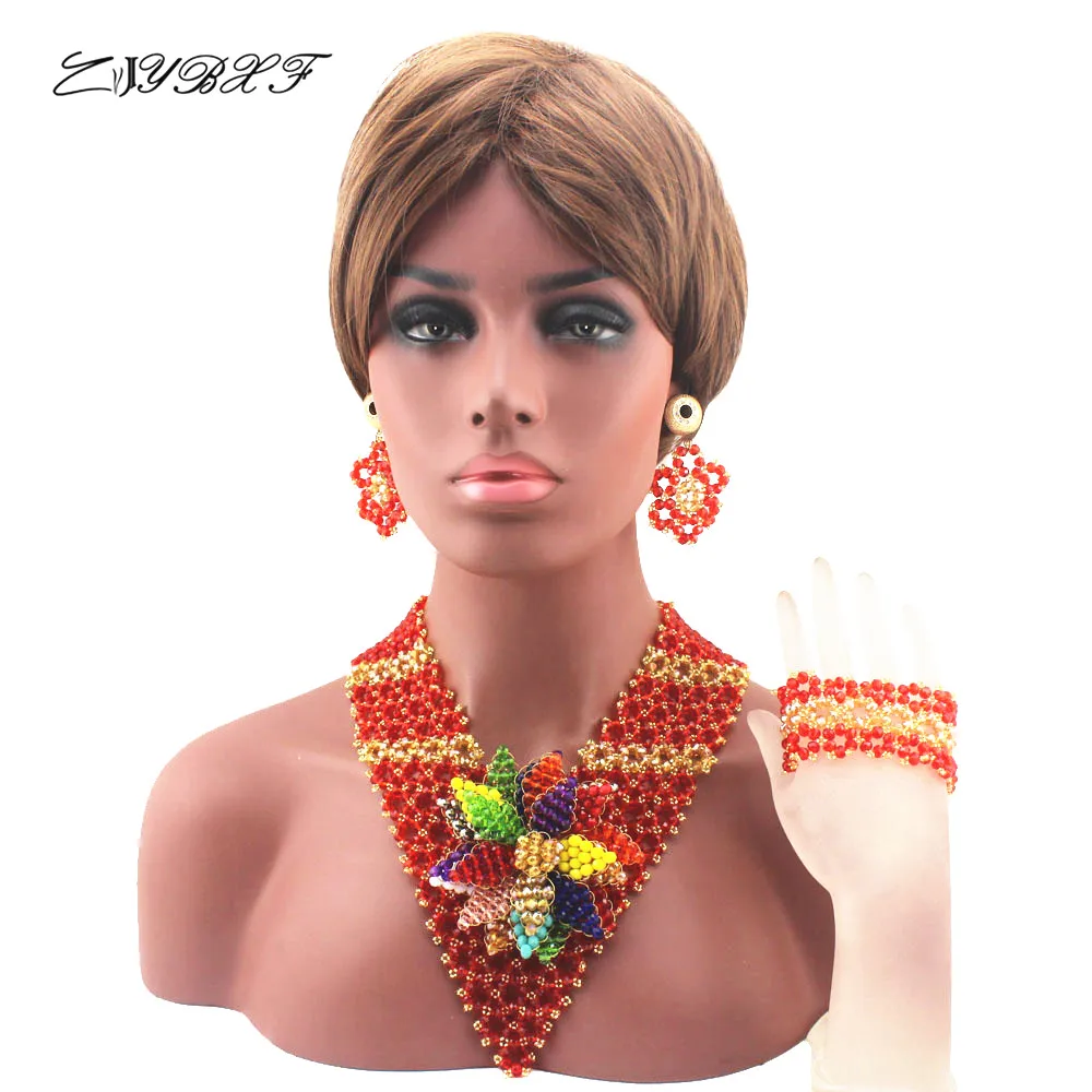 

Surprising Chunky Bib Red Indian Bridal Women Jewelry Set Statement Necklace Set for Wedding Free shipping HD8201