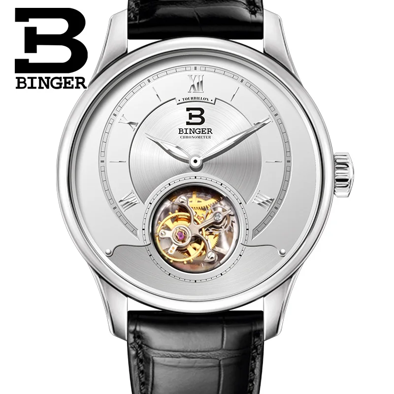 Высококачественные деловые часы BINGER Seagull Tourbillon, механические часы с крокодиловым кожаным ремешком, сапфировые Мужские автоматические часы - Цвет: 04