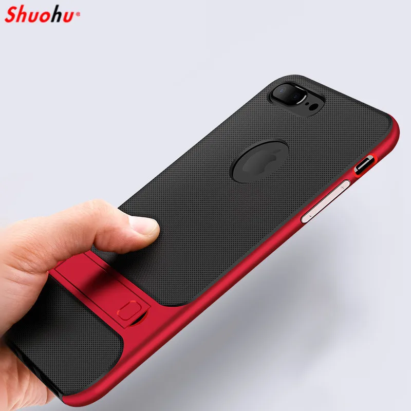

Shuohu Shockproof Phone Cases for Iphone 7 6 6S 8 Plus Case Luxury Kickstand Black Silicone Protective Cover Case for Iphone X
