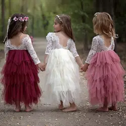 Платье принцессы из Мягкого Тюля белого и розового цветов, пышное кружевное платье с цветочным узором для девочек, коллекция 2019 года