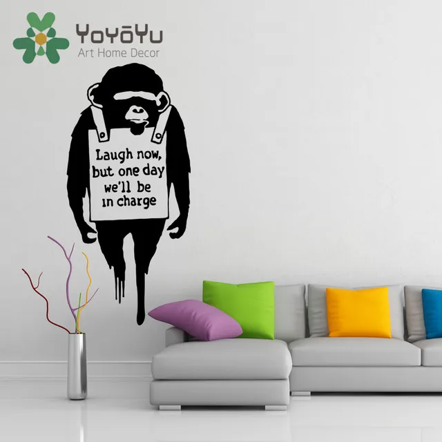 banksy vinyl wall decal monkey quote laugh now street graffiti art