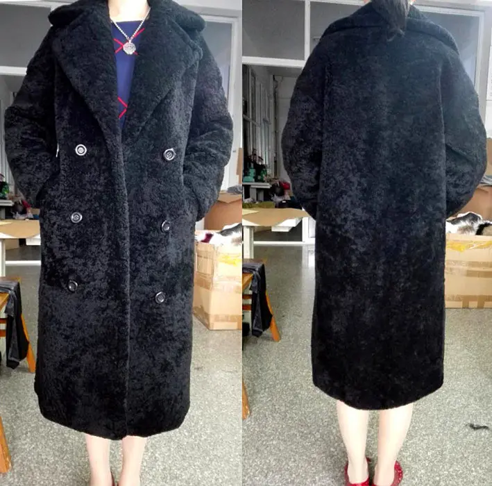 OFTBUY пальто с натуральным мехом, натуральный мех Мериносовой овцы, зимняя куртка для женщин, толстая, теплая, длинная, свободная, большой размер, двусторонняя меховая верхняя одежда - Цвет: Over knee length