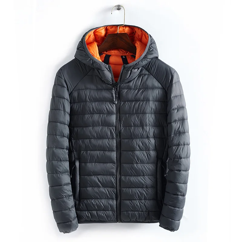 Мужские осенне-зимние куртки Стеганое пальто хлопковая куртка на основе био ультра легкие пышные пальто Мужская шелковая парка верхняя одежда - Цвет: dark grey