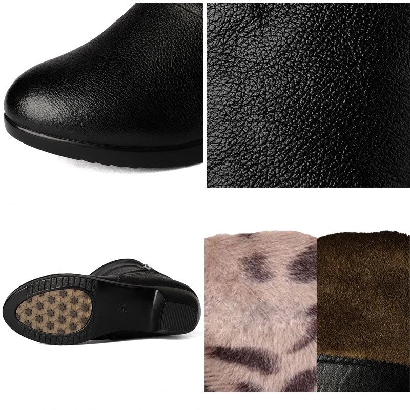 DONGNANFENG/Женская обувь из натуральной кожи для мамы; зимние сапоги до середины икры с Плюшевым Мехом; Теплая обувь на молнии размера плюс 42, 43, BH-5222-6