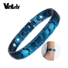 Vinterly синий браслет мужской ручной цепи энергетический германиевый стальной магнитный браслет для мужчин голограмма из нержавеющей стали мужской браслет
