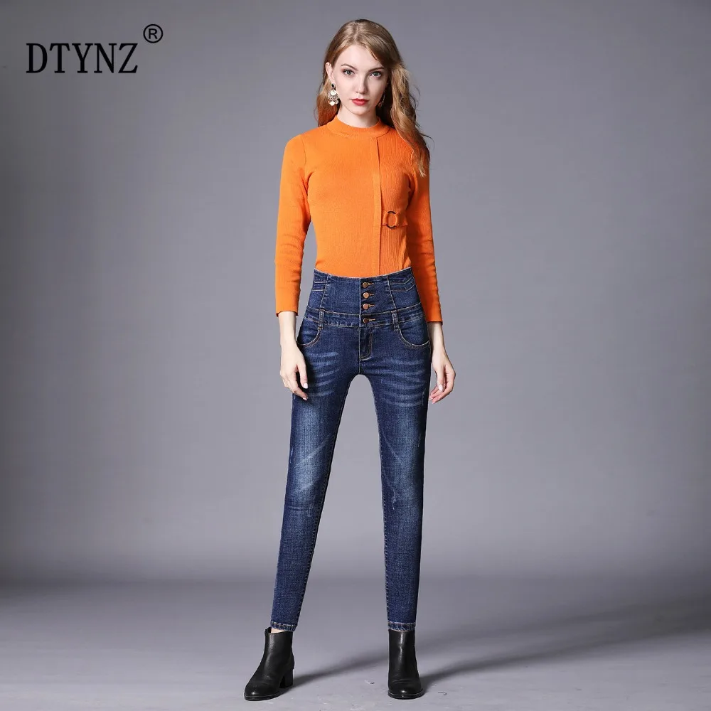 Dtynz джинсовые штаны модные женские туфли эластичные Высокая Талия Stretch Skinny Jean женские весенние джинсы ноги mujer плюс Размеры S-6XL