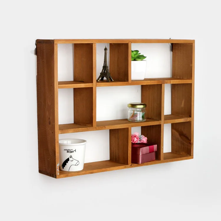 Retro Solid Wooden Decorative Rack Wall Hanging Three layer Bedside