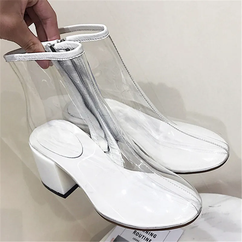 

Women Boots Transparent ankle boots for women Block Heels Waterproof Rain boots Heels Platform Punk Ankle Booties women Shoes