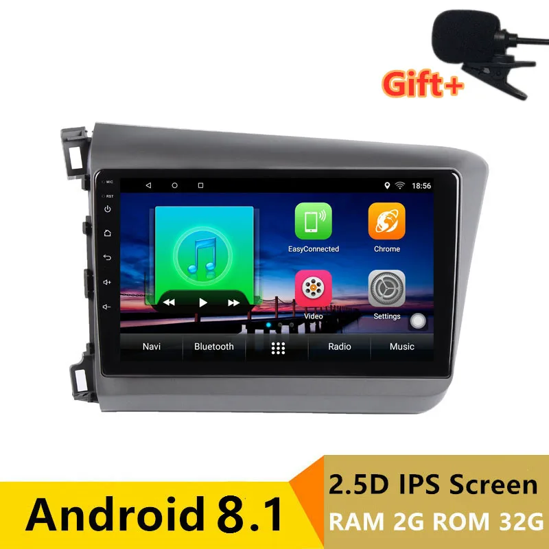

9" 2+32G 2.5D IPS Android 8.1 Car DVD Multimedia Player GPS For Honda Civic 2010 2011 2012 2013 2014 radio stereo navigation