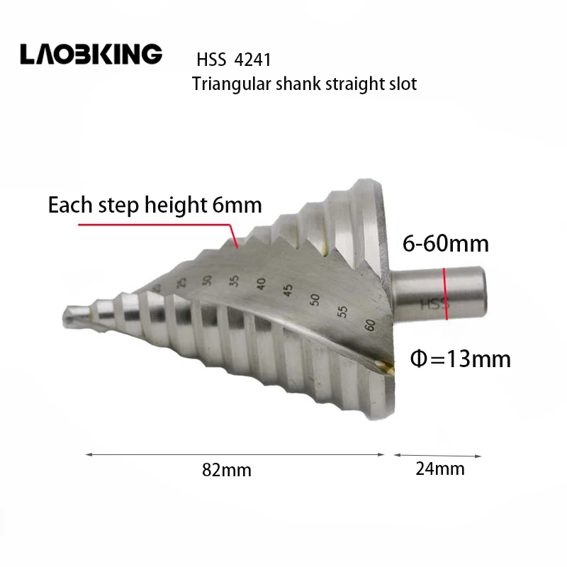 

6-60mm Hss Step Cone Drill Bit Hole Cutter Set 12 Steps Metric Step Drill Wood Plastic Metal Drilling Shank Dia 13mm