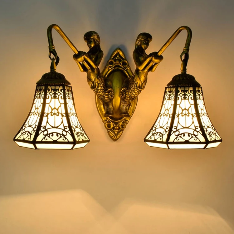 Tiffany Baroque Vintage Stained Glass Iron Mermaid Wall Lamp Indoor Tiffany Baroque vintage Stained Glass Iron Mermaid wall lamp indoor lighting bedside lamps wall lights for home AC 110V/220V E27-in Wall Lamps from Lights ... - Tiffany Baroque Vintage Stained Glass Iron Mermaid Wall Lamp Indoor