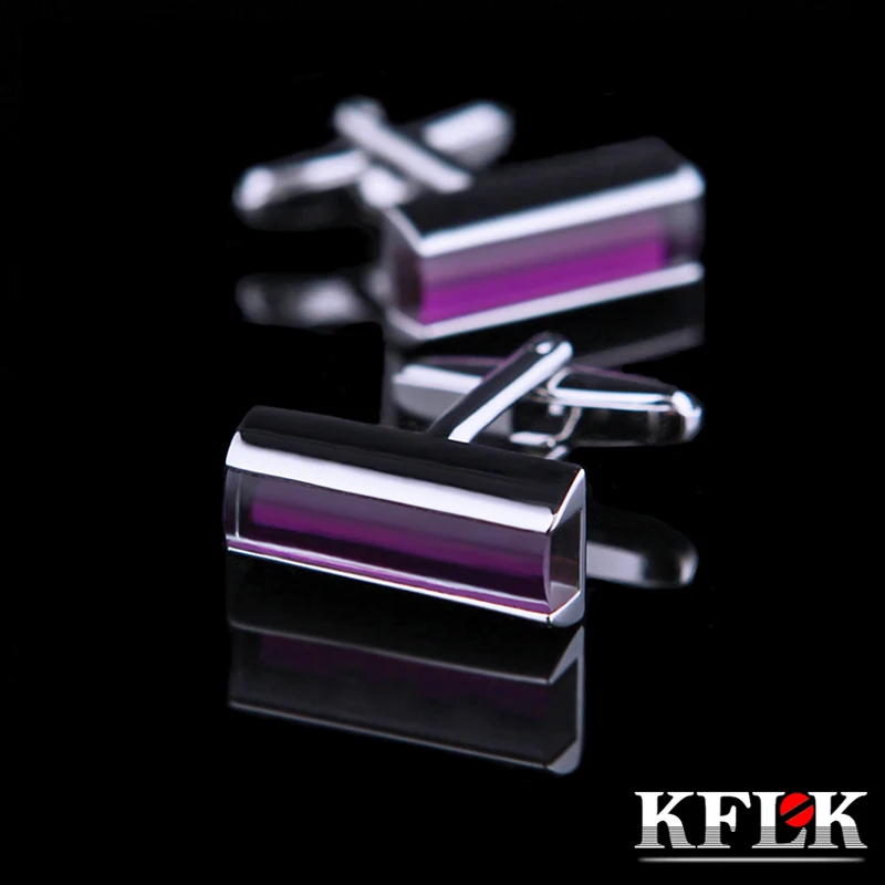 

KFLK Jewelry shirt cufflinks for mens Brand Fashion Purple Crystal Luxury Cuff link Button High Quality Wedding Free Shipping