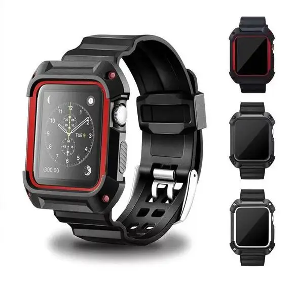 TPU Rubber Watchband with Protective Case for 40/44/38/42mm for Apple Watch Band Wrist Strap Bracelet with Frame Black Red White TPU Rubber Watchband with Protective Case for 40/44/38/42mm for Apple Watch Band Wrist Strap Bracelet with Frame Black Red White
